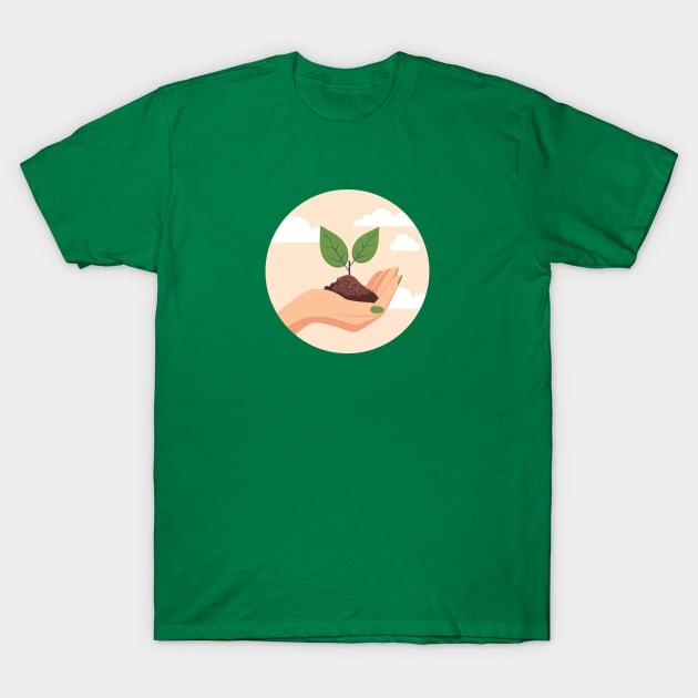 Female hand with sprout and soil T-Shirt by AnnArtshock